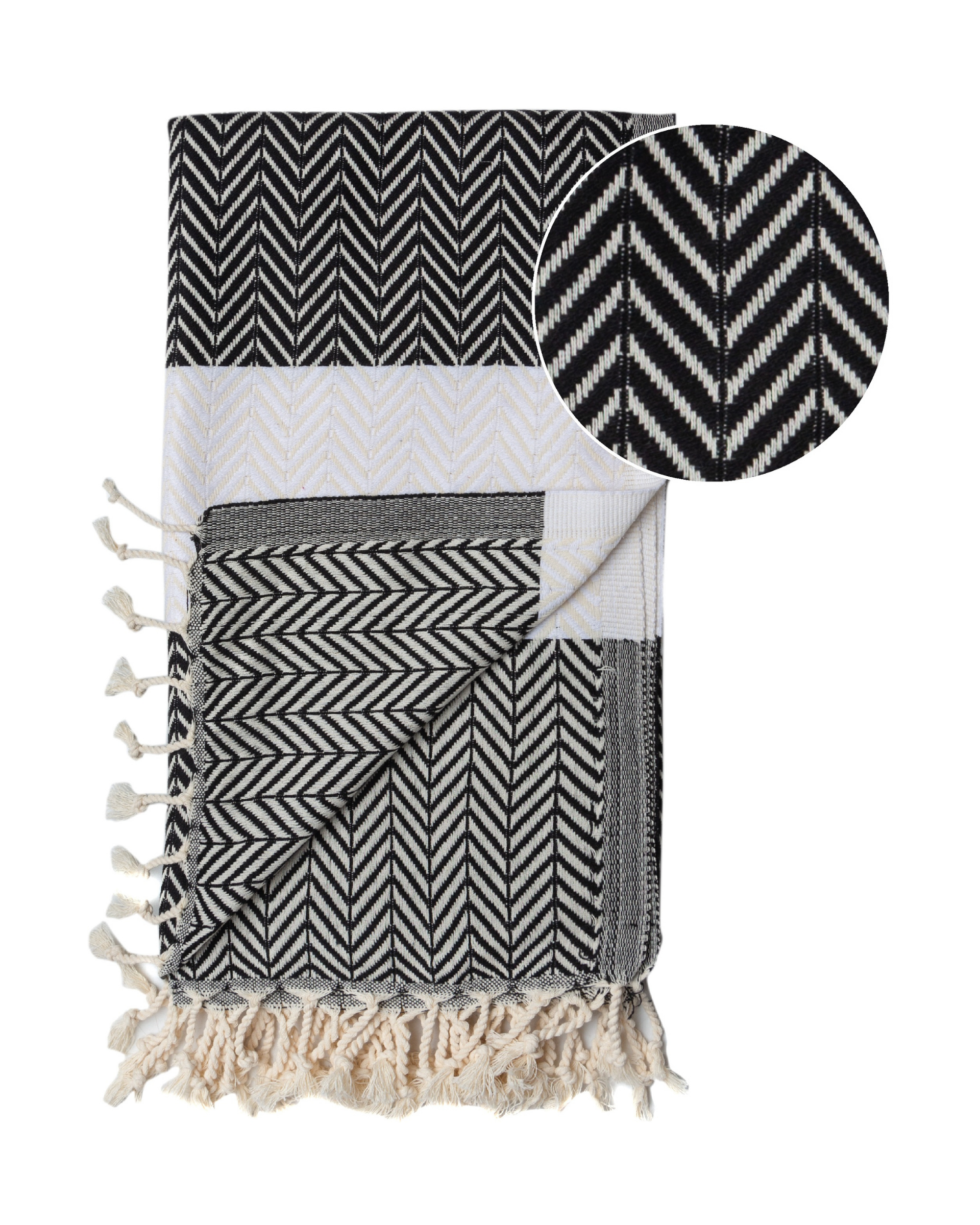 ZAYA Hammam Towel, Beach Towel, Pestemal - Black / White