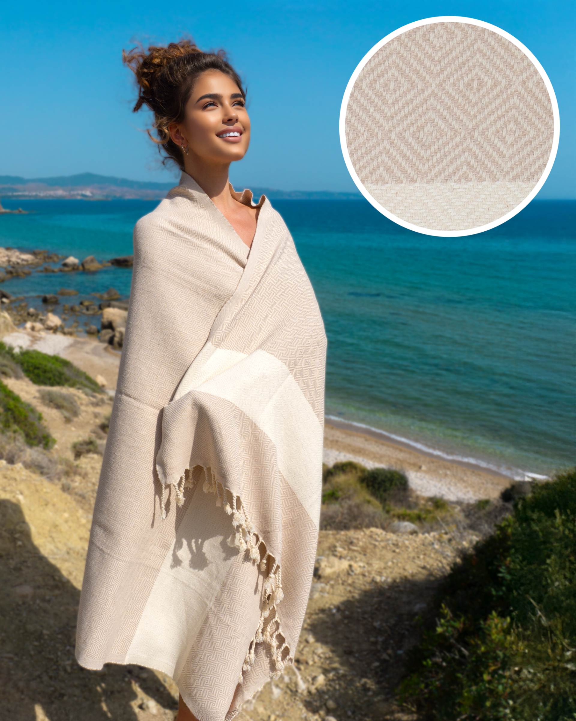 DIAMANT Hammam Towel, Beach Towel, Pestemal - Beige